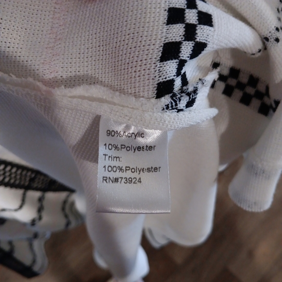 Ming Wang Heritage Fit White/Pink/black  Pattern Open Front Knit Cardigan M - Picture 7 of 7